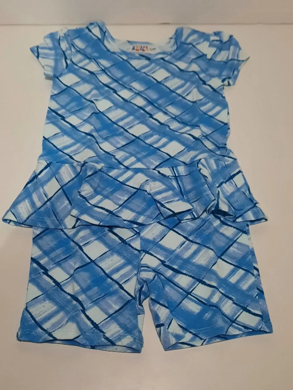 DotDotSmile 12/24M Blue Plaid Peplum Romper Short Sleeve Toddler Girls New